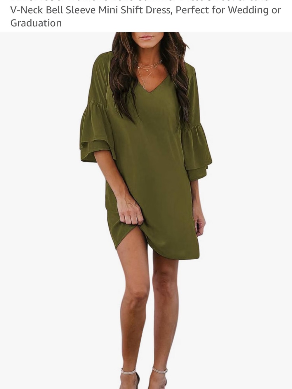 V-Neck Bell Sleeve Dress in Olive